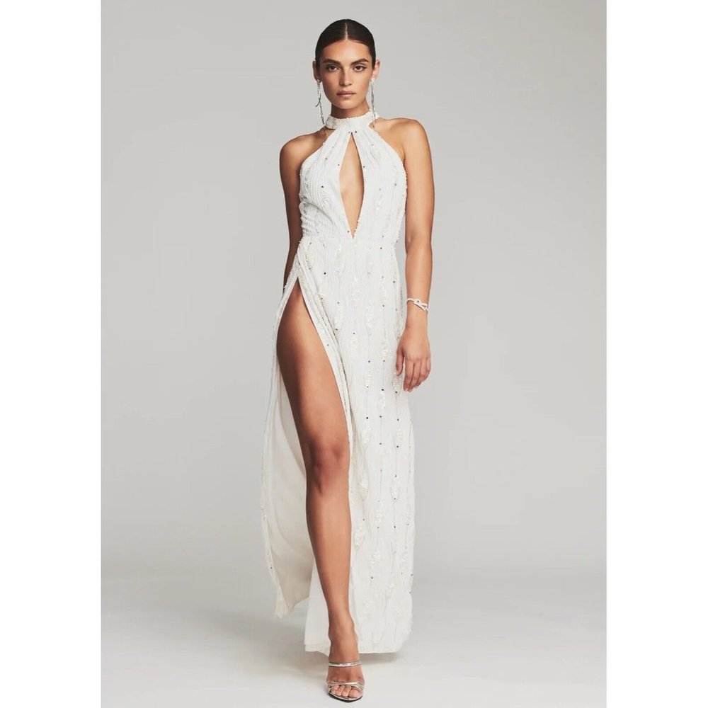 retrofete Prima Dress White Sequin High Slit Party